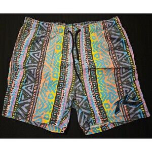 Vintage Rusty Neon Graphic Swim Shorts 34 | 90s Surf Boardshorts Rad & Rare